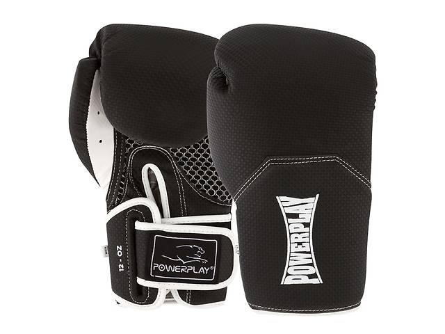 Боксерские перчатки PowerPlay 3011 Evolutions Черно-белые карбон 12 унций