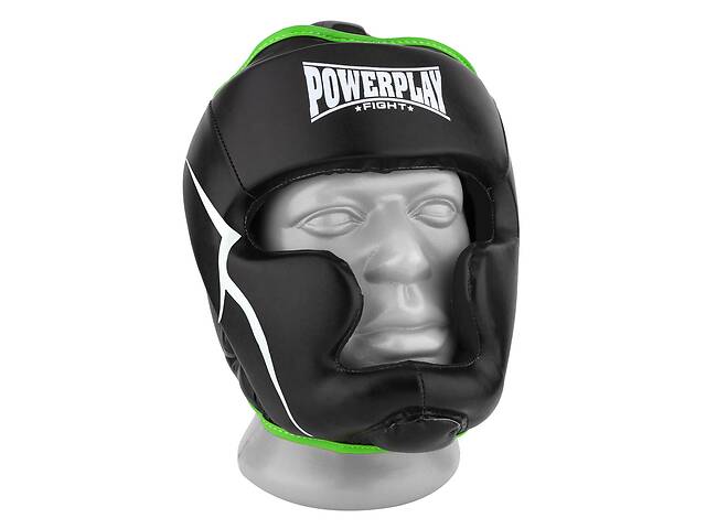 Боксерский шлем тренировочный PowerPlay 3100 PU Черно-зеленый XS