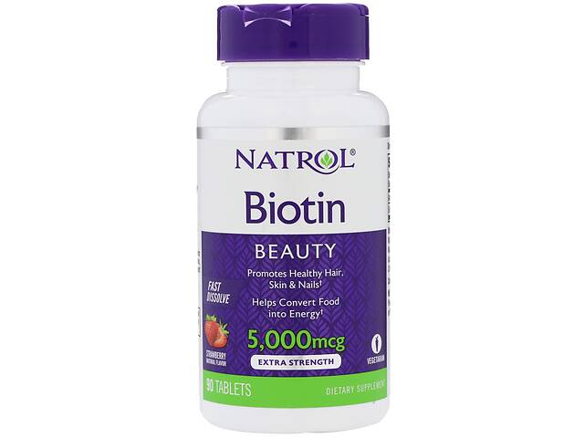 Биотин Natrol 5000 мкг 90 таблеток Клубника (24638)