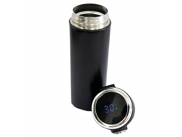 Черная термокружка с датчиком температуры 'Vacuum cup', термочашка для кофе (420 мл), чашка термос (ST)