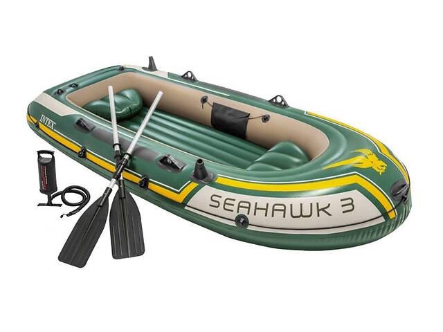 Лодка надувная трехместная Intex 68380 Seahawk 3 Set 295х137х43 см Зеленый