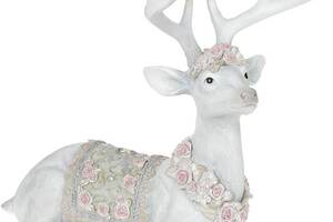 Декоративная фигура 'Олень в розах' со стразами 38см, полистоун, белый с розовым