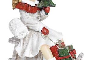 Декоративная статуэтка 'Девочка с ёлкой на санках' 19х11х22см, белый с красным