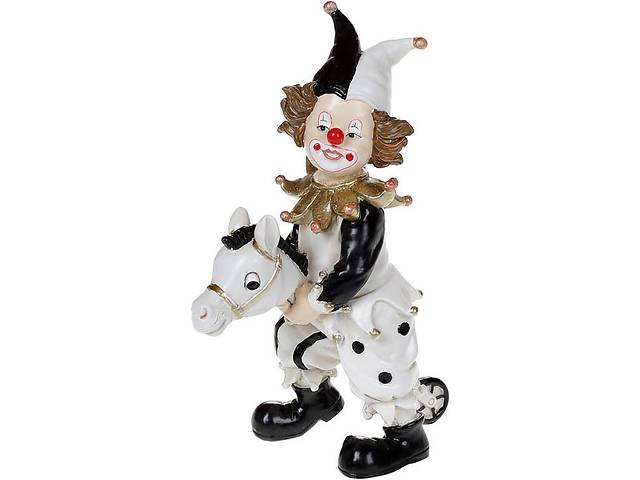Декоративная статуэтка 'Клоун на Лошадке' 16.5см, полистоун, чёрный с белым
