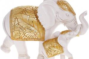 Декоративная статуэтка 'Слон со Слонёнком' 23.5х11х17см, полистоун, белый с золотом