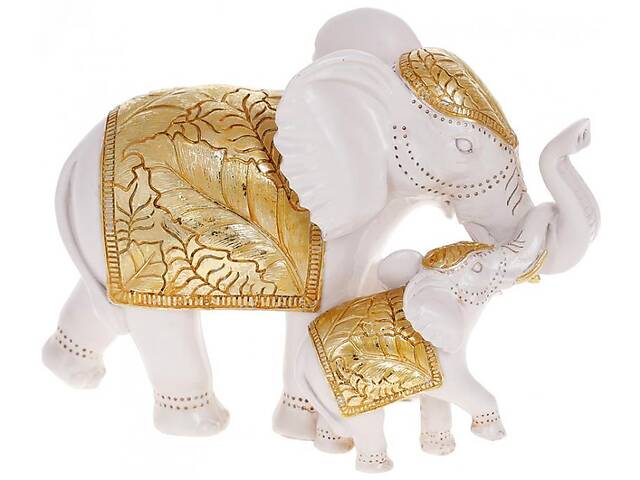 Декоративная статуэтка 'Слон со Слонёнком' 23.5х11х17см, полистоун, белый с золотом