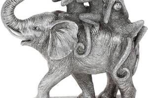 Декоративная статуэтка 'Слон и Обезьяны' 25.5х10.5х27см, полистоун, серебро