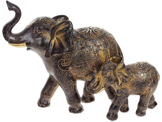 Декоративная статуэтка 'Слоны' 26х10х19см, полистоун, чёрный с золотом