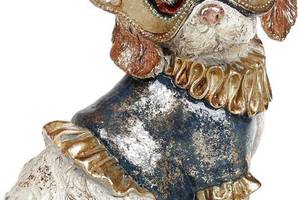 Декоративная статуэтка 'Собачка на маскараде' 14.5х12х17.5см, в синем костюмчике