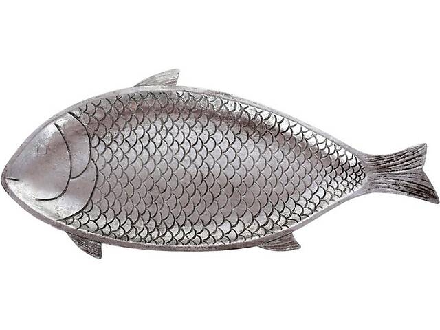 Декоративное блюдо 'Рыбка' 38.5х17х2см, полистоун, серебро