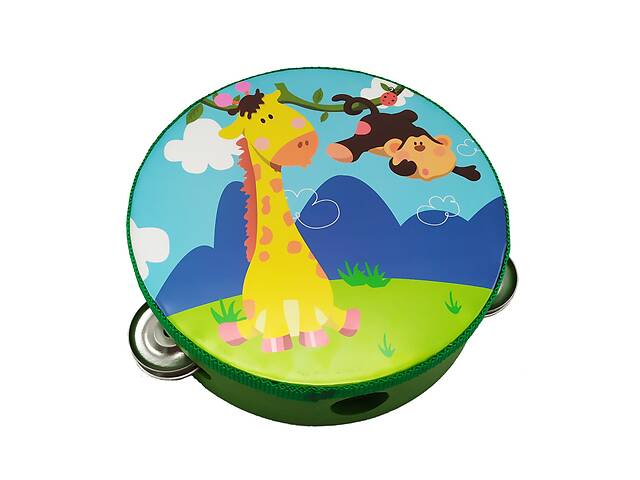 Деревянная игрушка Бубен MD 0367-19-27 диаметр 15 см (Жираф и обезьяна)