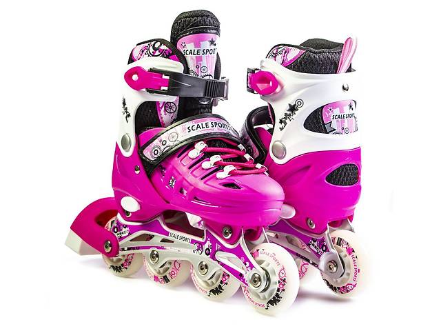 Детские раздвижные ролики 34-37 с комплектом защиты и шлемом Scale Sports Розовый
