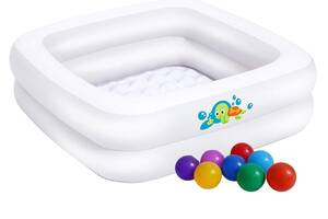Детский надувной бассейн Bestway 51116-1, белый, 86 х 86 х 25 см, с шариками 10 шт (hub_7odh7z)