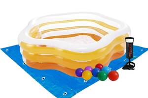 Детский надувной бассейн Intex 56495-2 «Морская звезда», 183 х 180 х 53 см, желтый, с шариками 10 шт, подстилкой, нас...