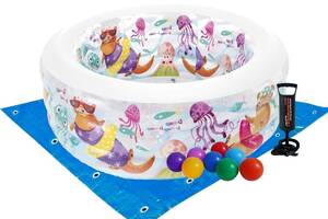 Детский надувной бассейн Intex 58480-2 «Аквариум», 152 х 56 см, с шариками 10 шт, подстилкой, насосом (hub_d6r9ld)