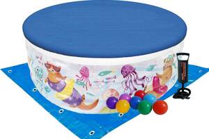 Детский надувной бассейн Intex 58480-3 «Аквариум», 152 х 56 см, с шариками 10 шт, тентом, подстилкой, насосом (hub_h4...