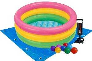 Детский надувной бассейн Intex 58924-2 «Радуга», 86 х 25 см, с шариками 10 шт, подстилкой, насосом (hub_it3erv)