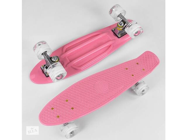 Детский скейт 2708 Best Board Пенни борд со светящимися колесами, декой из прочного пластика, розовый