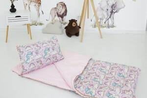 Детский спальный мешок Минки Единороги на розовом - Размер S