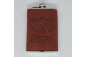 Фляга с дизайном- подарок для мужа кожаная Jack Daniels