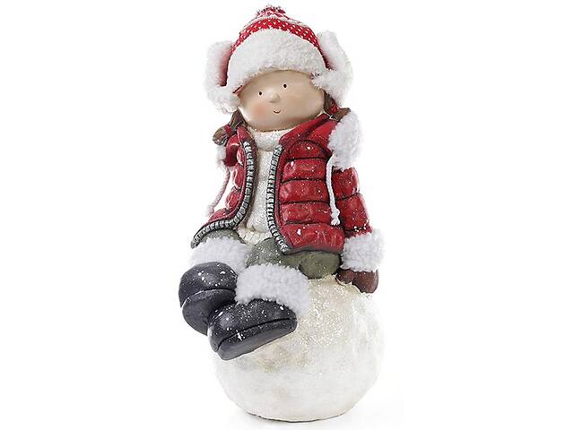 Фигура новогодняя ceramic Девочка на снежке красная куртка Bona DP42670