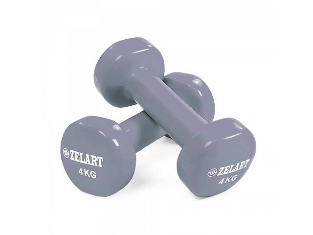 Гантели для фитнеса с виниловым покрытием Zelart Beauty (2x4кг) TA-5225-4 Grey (MR08491)