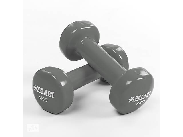 Гантели planeta-sport для фитнеса с виниловым покрытием Zelart Beauty 2 x 4 кг TA-5225-4 Серый
