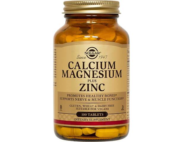 Кальций Магний и Цинк, Calcium Magnesium Plus Zinc, Solgar, 100 таблеток