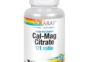 Кальций И Магний, Cal-Mag Citrate, High Potency, Solaray, 90 Капсул