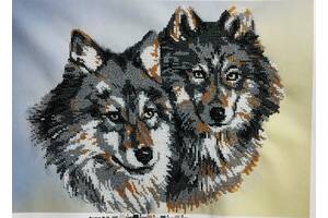 Картина вышита бисером ,,волк и волчица,