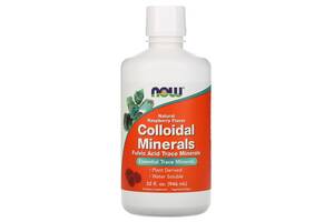 Коллоидные Минералы, с натуральным вкусом малины, Colloidal Minerals, Now Foods, 946 мл