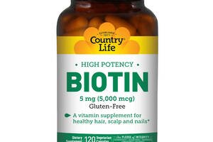 Концентрированный Биотин В7 Country Life 5 мг High Potency Biotin 120 желатиновых капсул (CLF6506)