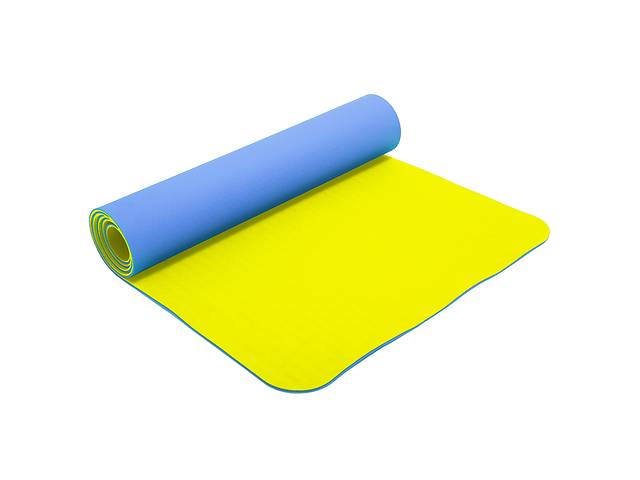 Коврик для фитнеса и йоги planeta-sport SP-Planeta FI-3046 TPE+TC 6мм двухслойный Синий с желтым