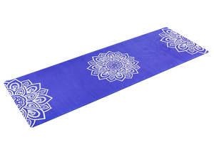 Коврик для йоги каучуковый двухслойный 3мм Record FI-5662-10 1,83мx0,61м Синий, с цветочным принтом (AN0436)