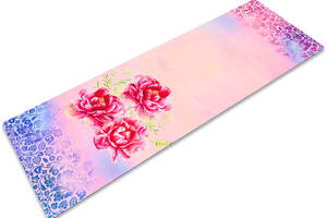 Коврик для йоги каучуковый двухслойный 3мм Record FI-5662-26 1,83мx0,61м Розовый, с цветочным принтом (AN0446)