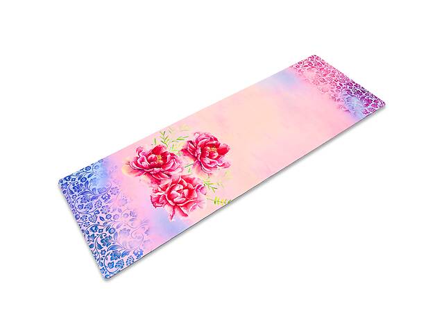 Коврик для йоги каучуковый двухслойный 3мм Record FI-5662-26 1,83мx0,61м Розовый, с цветочным принтом (AN0446)