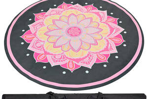 Коврик для йоги круглый 3мм Record FI-6218-1-C 150см Черный-розовый с принтом Огненный Цветок (AN0488)