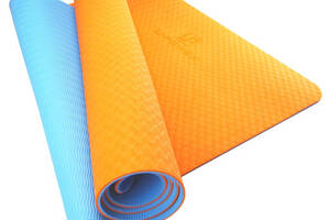 Коврик для йоги и фитнеса U-powexTPE Yoga mat Orange/Blue 183х61х0.6