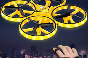 Квадрокоптер Tracker Drone управление жестами руки / ручной дрон / управляется перчаткой часами на подарок игрушка ре...