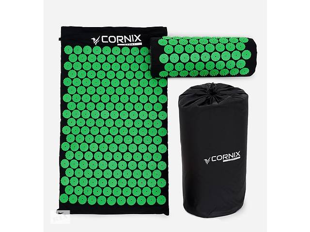 Килимок акупунктурний з валиком Cornix Classic Mat Аплікатор Кузнєцова XR-0110 Black/Green Купи уже сегодня!