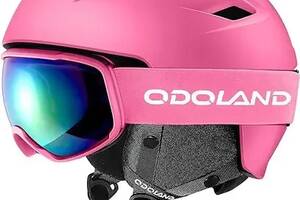Лыжный шлем Odoland с лыжными очками, противоударный, ветрозащитный М(57-59см) Розовый