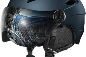 Лыжный шлем Odoland с лыжными очками, противоударный, ветрозащитный М(57-59см) Синий