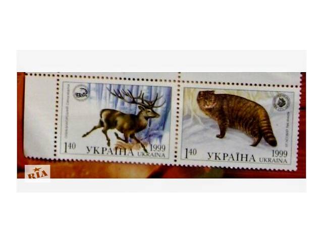 марки украины коллекционные 1999 сцепка кот олень, укрпочта филателия