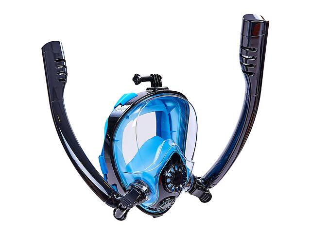 Маска для снорклинга с дыханием через нос с двумя трубками HJKB K-2 (силикон, пластик, р-р L-XL) Черный-синий (PT0869)