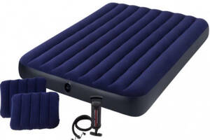 Матрас надувной двухместный с подушками Intex 64765 152х203х25 см Синий