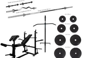 Многофункциональная скамья для жима WCG 0090 + Тяга + Брусья + Приставка скотта Набор HARD штанга 128 КГ