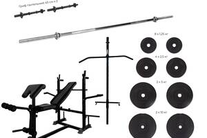 Многофункциональная скамья для жима WCG 0090 + Тяга + Брусья + Приставка скотта Набор HARD штанга 60 КГ