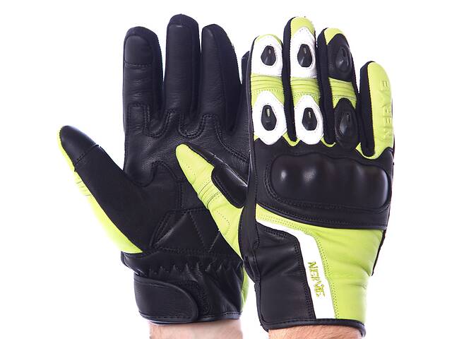 Мотоперчатки кожаные с закрытыми пальцами и протектором NERVE KQ0011 L Черный-лимонный