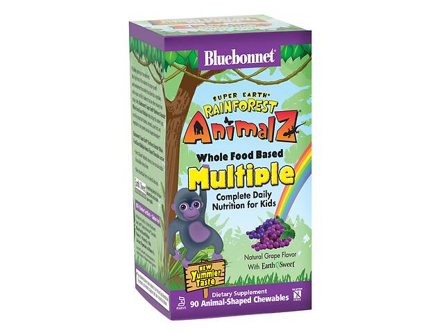 Мультивитамины для детей Bluebonnet Nutrition Rainforest Animalz Вкус Винограда 90 жевательных конфет