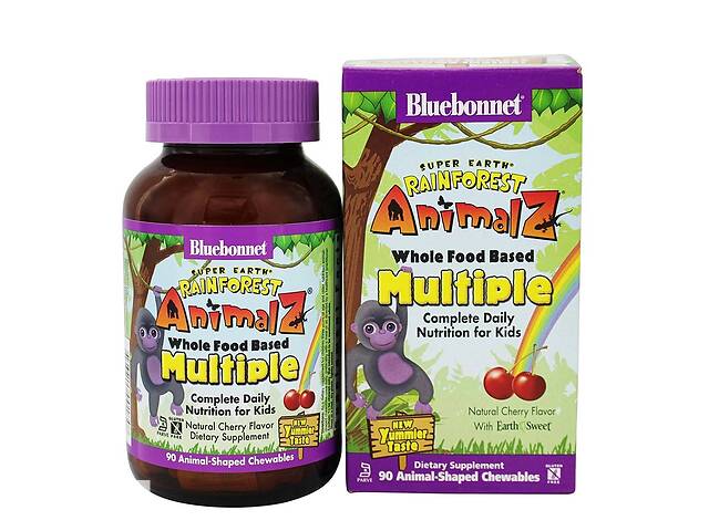 Мультивитамины для детей Bluebonnet Nutrition Rainforest Animalz Вкус Вишни 90 жевательных конфет